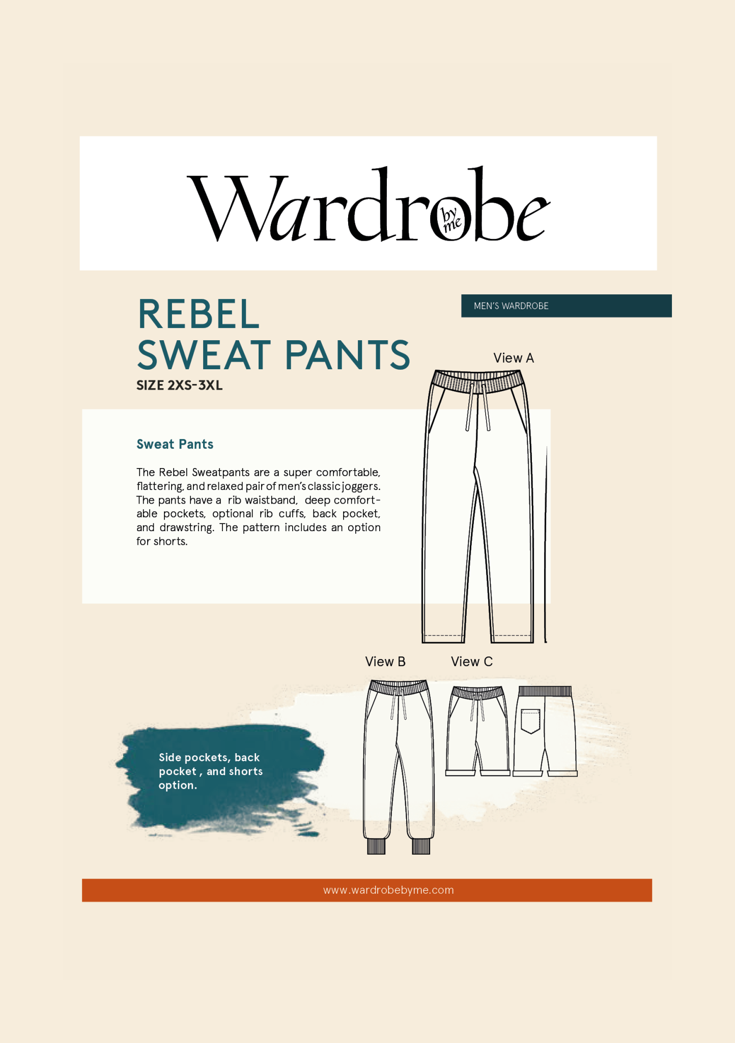 Rebel Sweat Pants Pattern 2XS-3XL