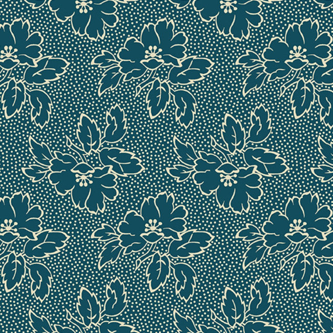 Secret Stash - Cool Tones, Silhouette Floral, Teal Blue (8752-B) $0.20 per cm or $20/m