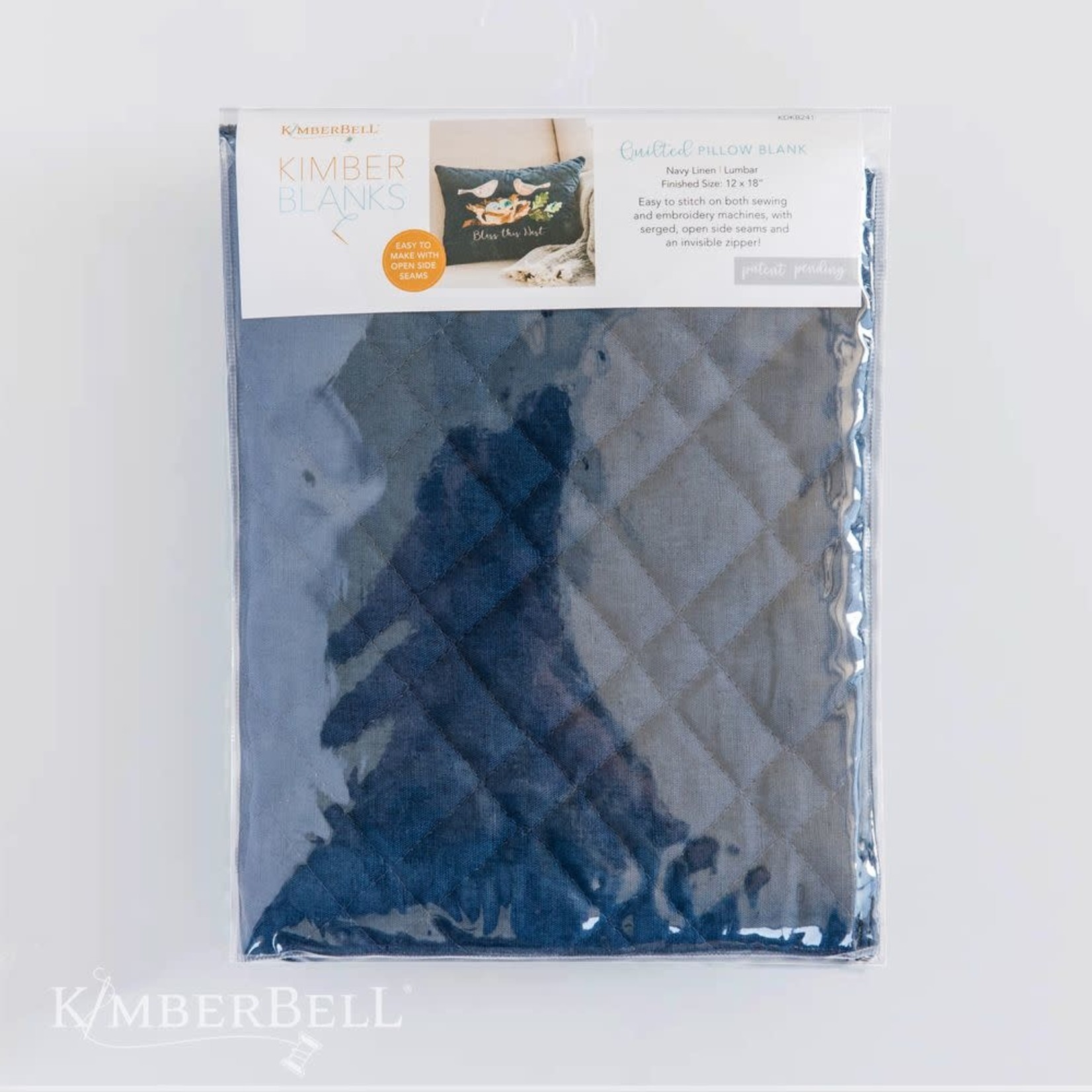 Kimberbell Designs Quilted Pillow Blank, 13"x19" Navy Linen, Plaid Quilting