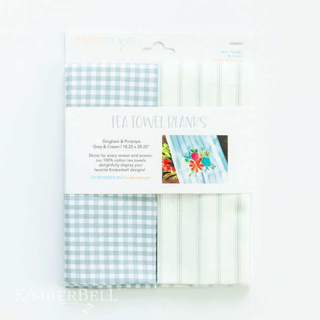 Discontinued, while supplies last Tea Towel Blanks, Gingham & Pinstripe, Grey & Cream