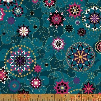Windham Fabrics Winter Medallion, Teal (53191DW-2DES)  108in Wide $0.38 per cm or $38/m