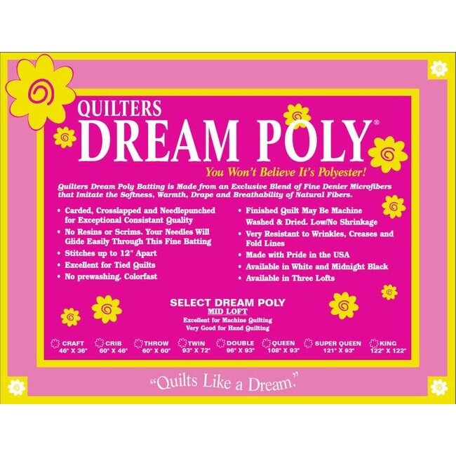 Quilters Dream Black Poly Batting Select Roll 121in wide  .26cm or $26.M