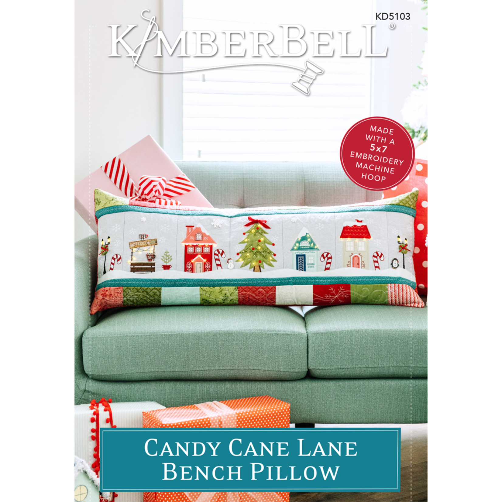 Kimberbell Designs Candy Cane Lane Bench Pillow Embroidery version