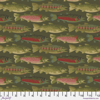 Martha Negley Go Fish, Small Trout - Olive (PWMN021.OLIVE) $0.16 per cm or $16/m