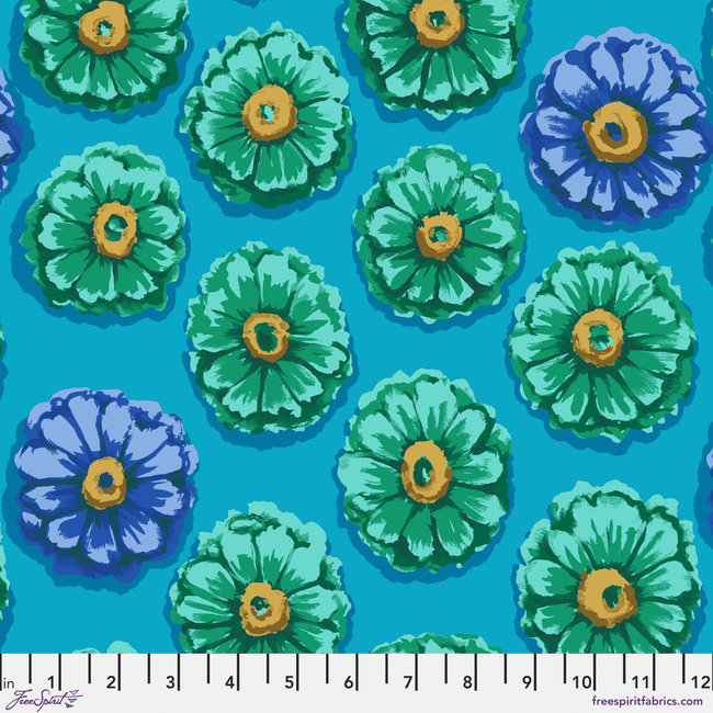 Kaffe 85 & Fabulous, Zinnia - Blue (PWGP034.BLUE) $0.18 per cm or $18/m