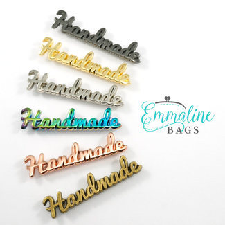 Emmaline Metal Bag Label: Script Style "Handmade"