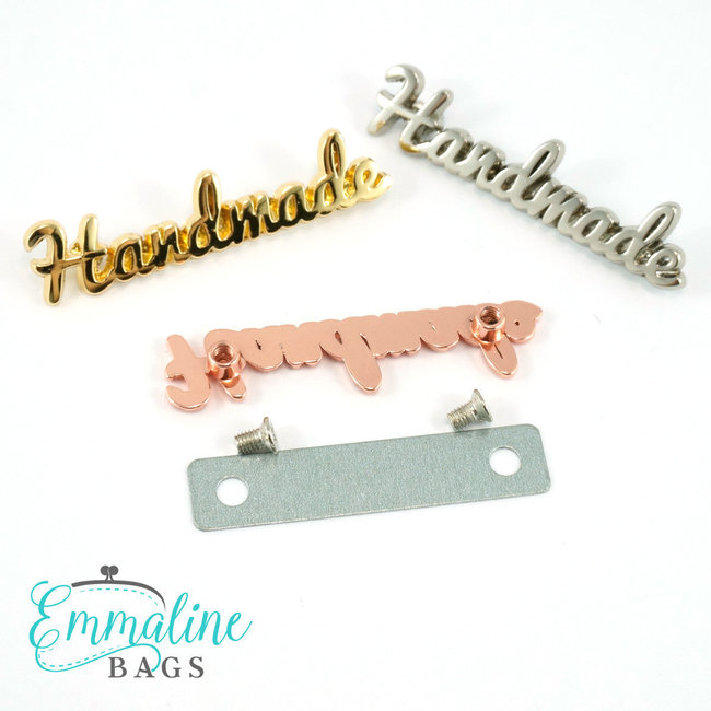 Metal Bag Label: Script Style "Handmade"