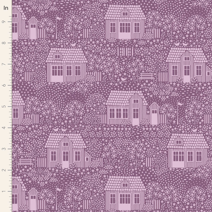 Tilda Hometown, My Neighborhood, Lilac 110062 $0.20 per cm or $20/m