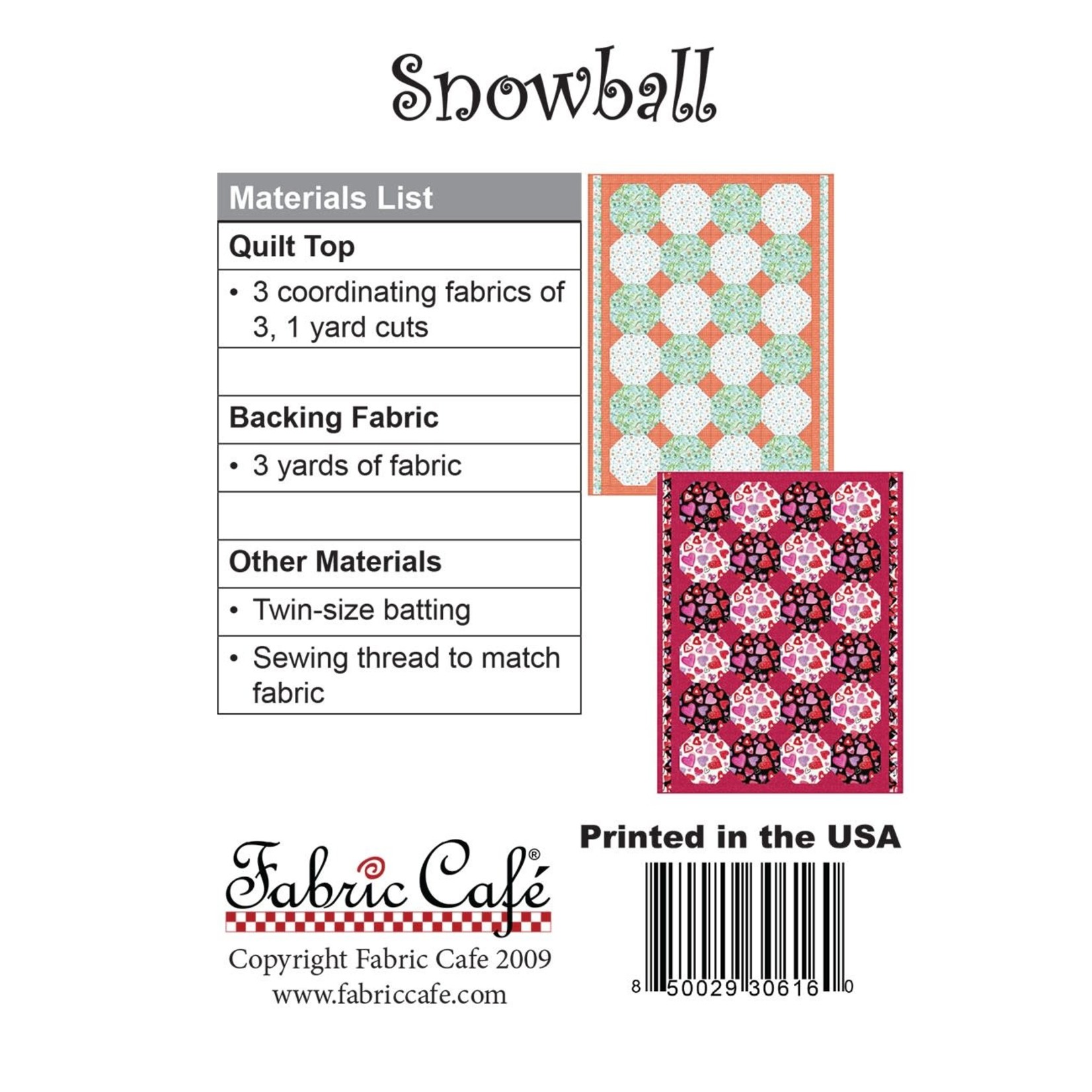 Fabric Cafe Snowball 3-Yard Quilt Pattern