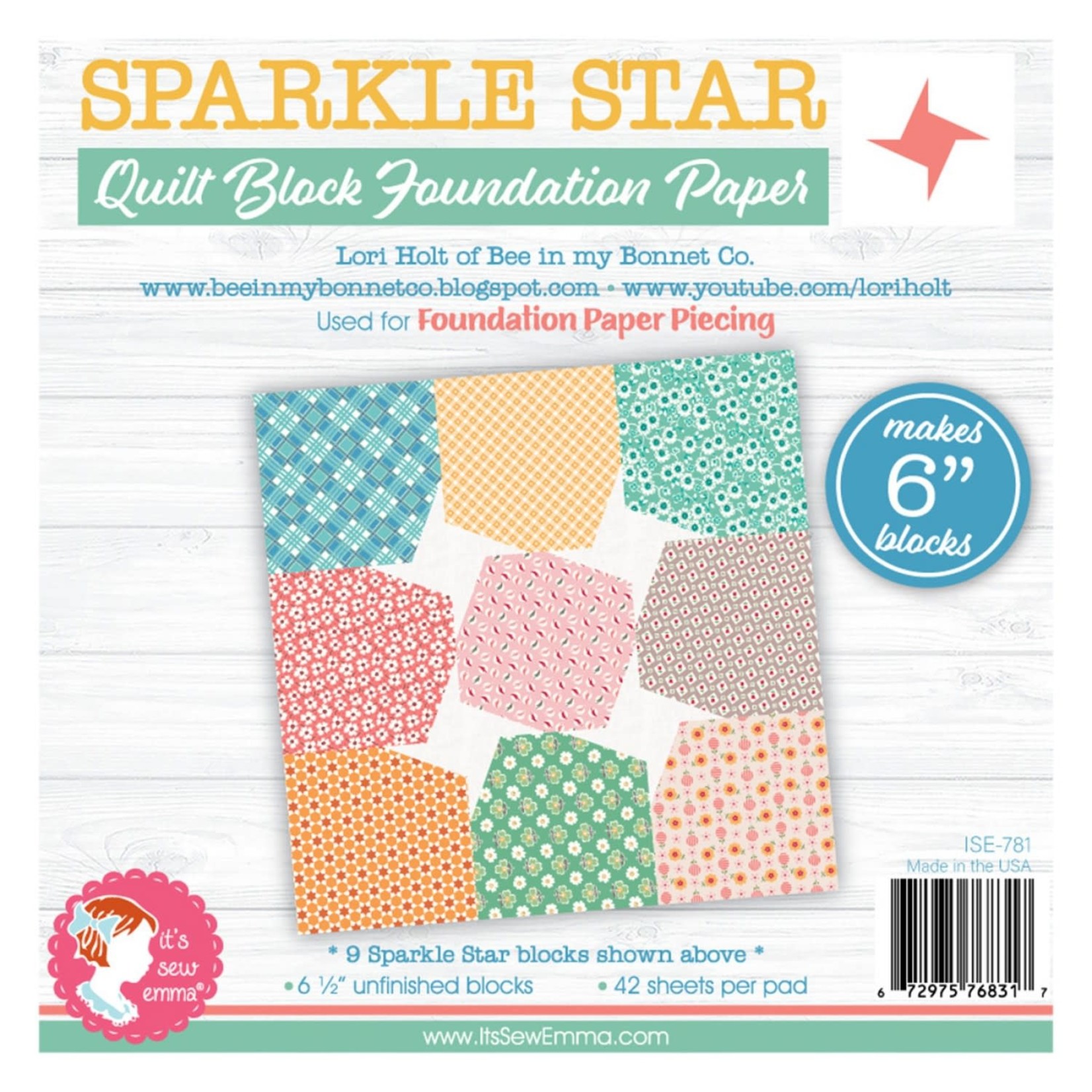 It's Sew Emma Sparkle Star 6in Block Foundation Paper Pad