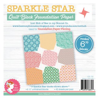 It's Sew Emma Sparkle Star Quilt Block Foundation Paper Piecing Pad, 42 sheets, 6in blocks