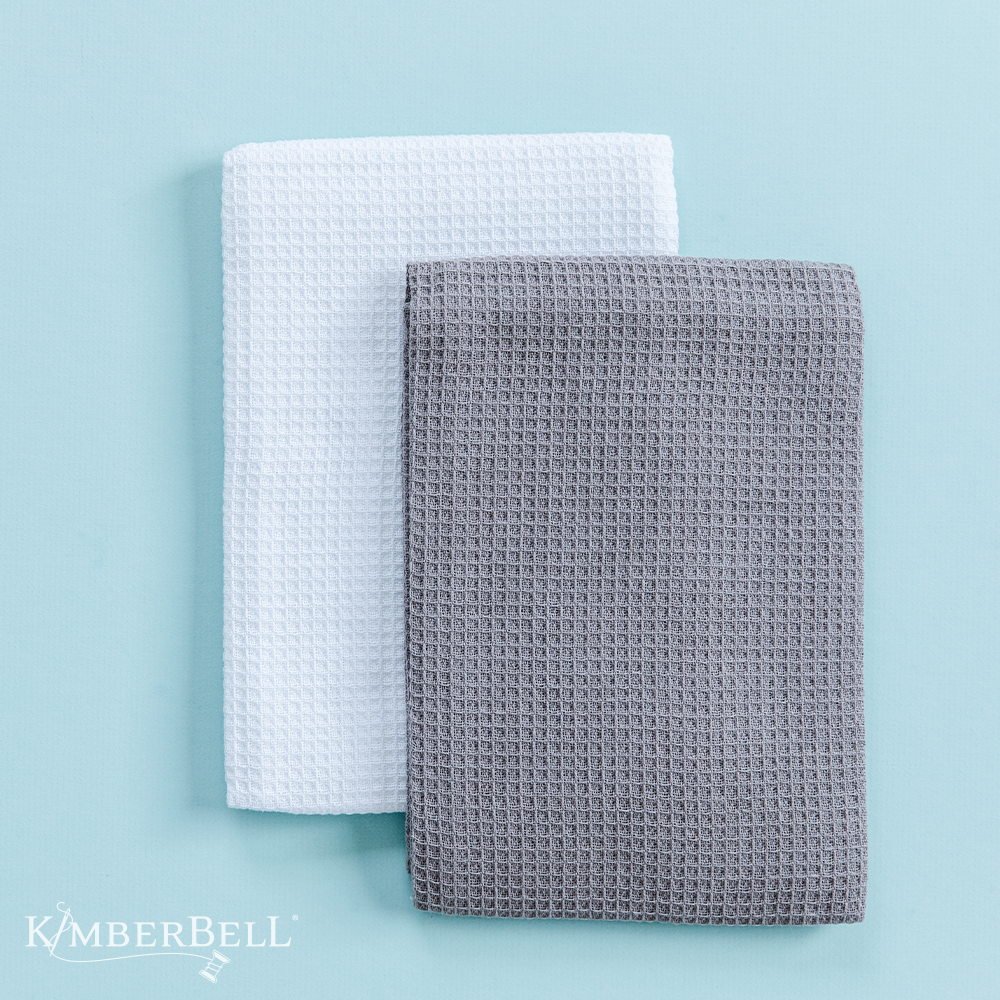 Kimberbell Designs Tea Towel Blanks, Waffle Knit, White & Grey, Set of 2