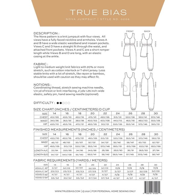 Nova Pantsuit Pattern size 14-30