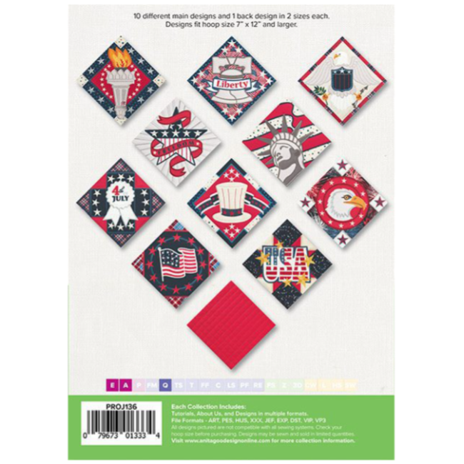 Patriotic Trivets Projects Collection Hoop sizes  7” x 12” to 9.5” x 14”