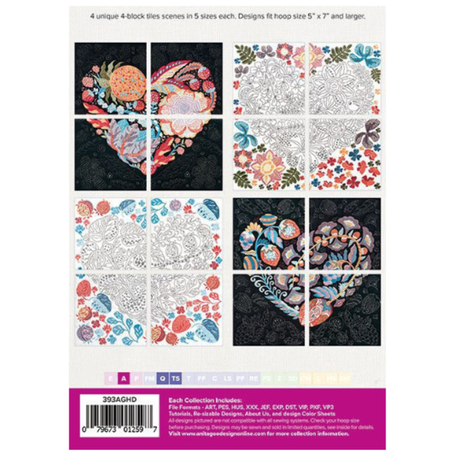 Heart Tile Scenes Full Collection Hoop sizes 5” x 7” to 9.5” x 14”