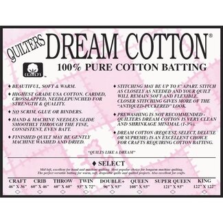 Dream Cotton DREAM COTTON SELECT SUPER QUEEN WHITE BATTING 121" x 93"