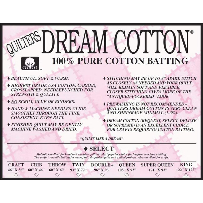 Dream Cotton Select Batting (Select Your Size)