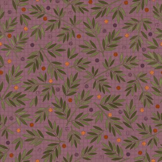 Maywood Autumn Harvest Flannel, Leaves & Berries - Purple, per cm or $22/m