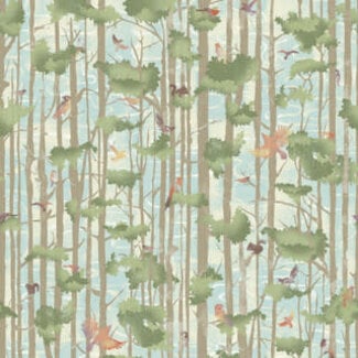 Maywood Forest Chatter, Tree Tops - Blue,  per cm or $22/m