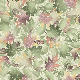 Maywood Forest Chatter, Leaves - Cream,  per cm or $22/m