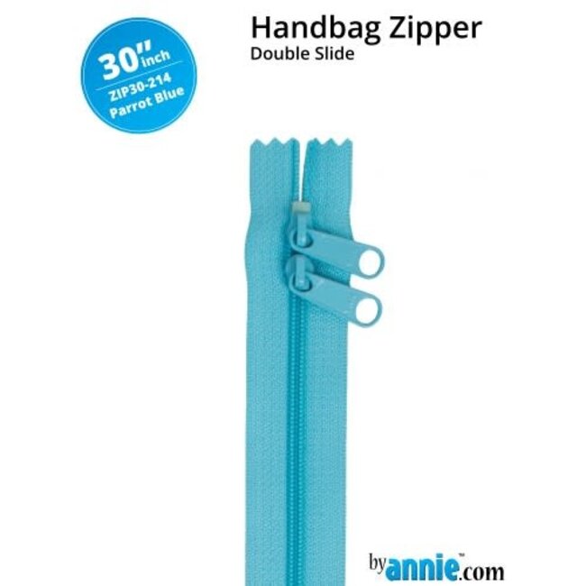 Double Slide Handbag Zipper 30" Parrot Blue