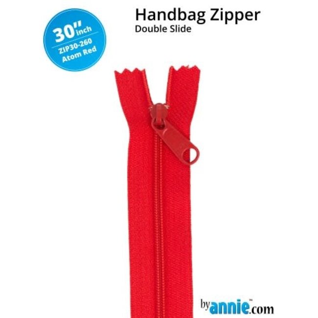 Double Slide Handbag Zipper 30" Atom Red
