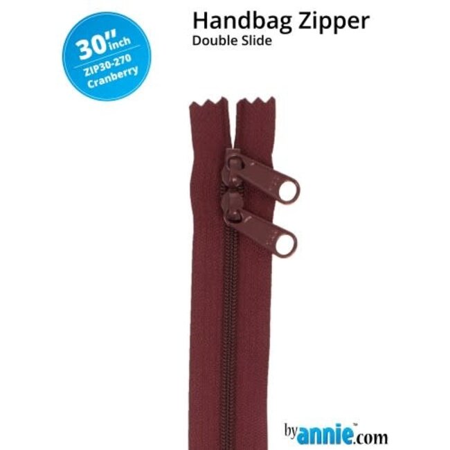 Double Slide Handbag Zipper 30" Cranberry