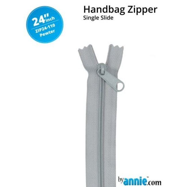 Single Slide Handbag Zipper 24'' Pewter