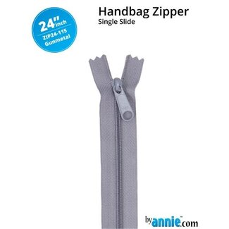 By Annie Single Slide Handbag Zipper 24'' Gun Metal