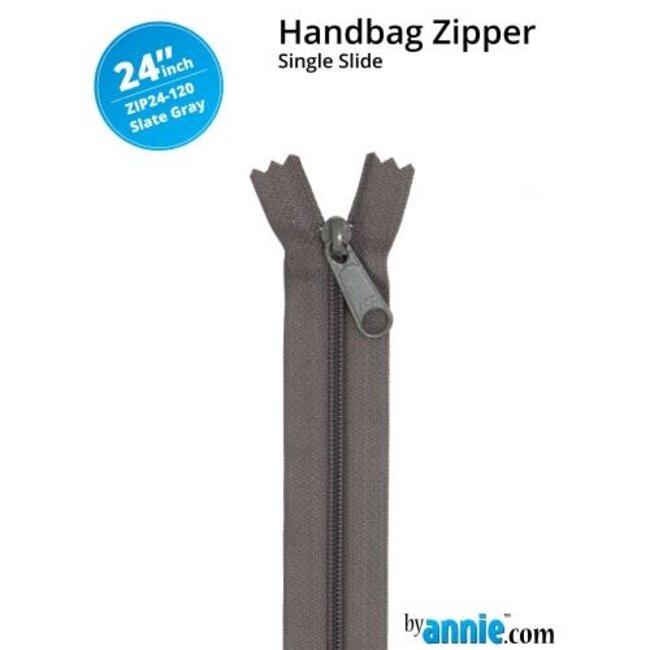 Single Slide Handbag Zipper 24'' Slate Gray