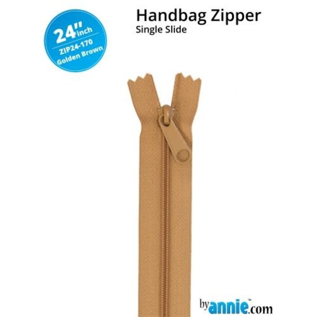 Single Slide Handbag Zipper 24'' Golden Brown