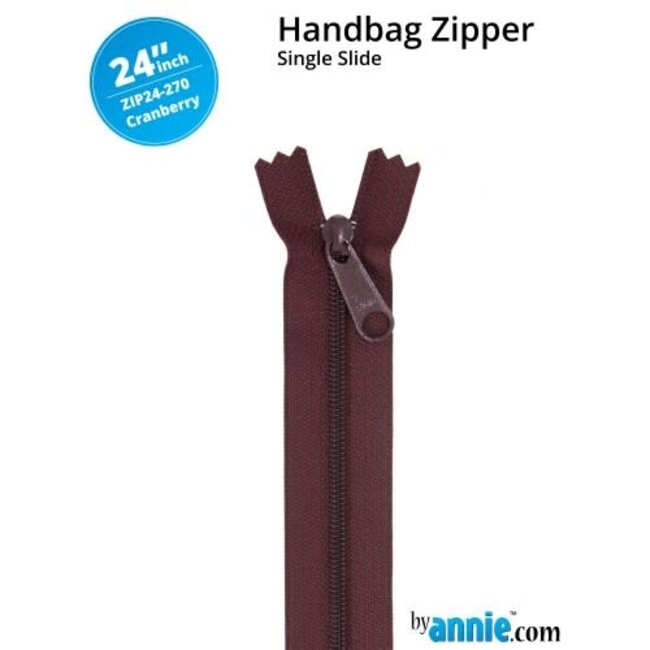 Single Slide Handbag Zipper 24'' Cranberry