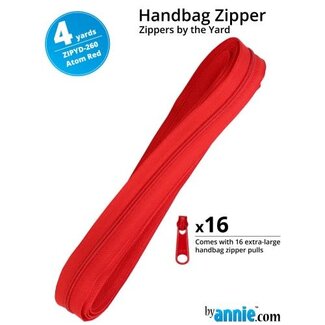 By Annie Zippers by the Yard (includes 16 pulls) Atom Red - 4yd
