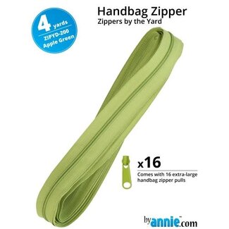By Annie Zippers by the Yard (includes 16 pulls) Apple Green - 4yd