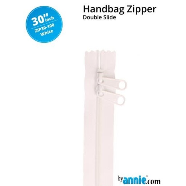 Double Slide Handbag Zipper 30" White