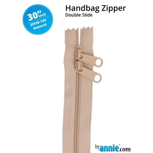 Double Slide Handbag Zipper 30" Natural