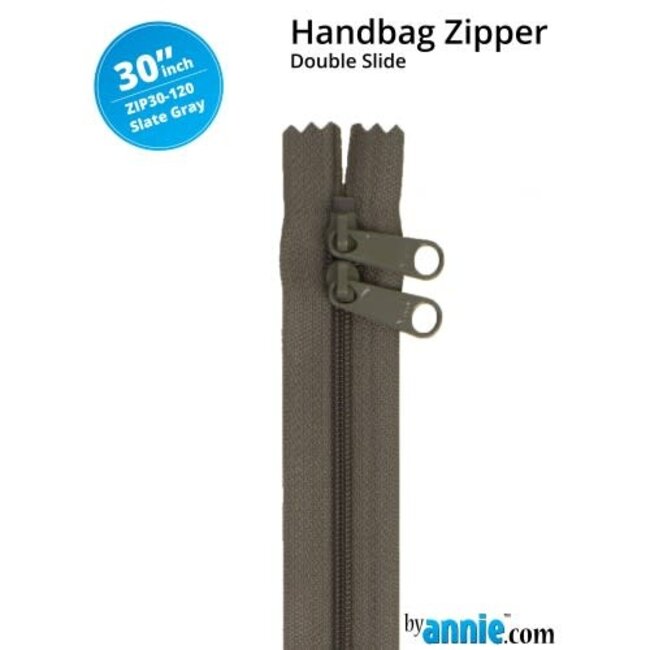 Double Slide Handbag Zipper 30" Slate Gray