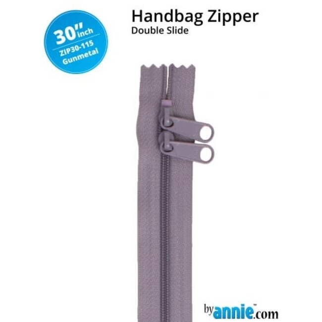 Double Slide Handbag Zipper 30" Gun Metal