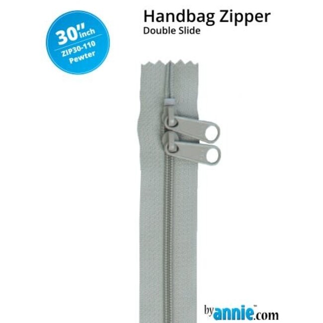 Double Slide Handbag Zipper 30" Pewter