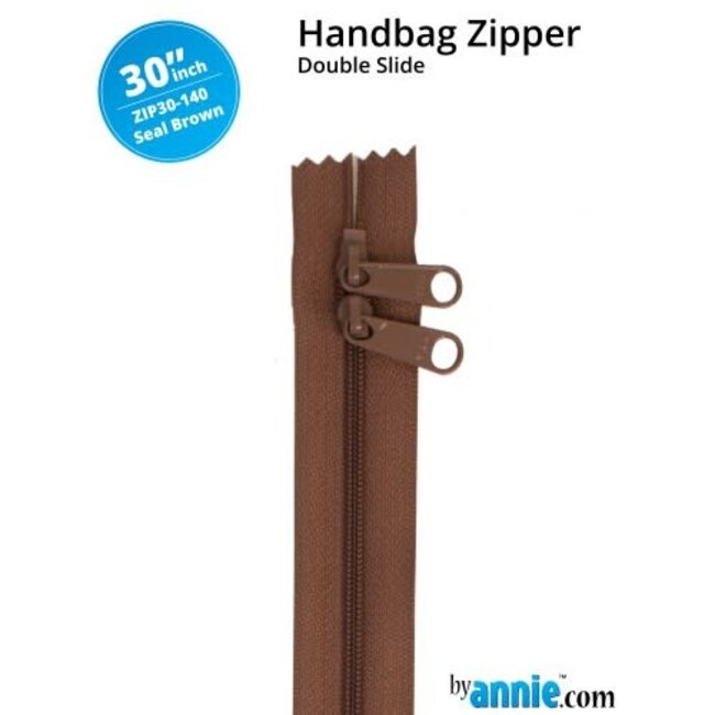 Double Slide Handbag Zipper 30" Seal Brown