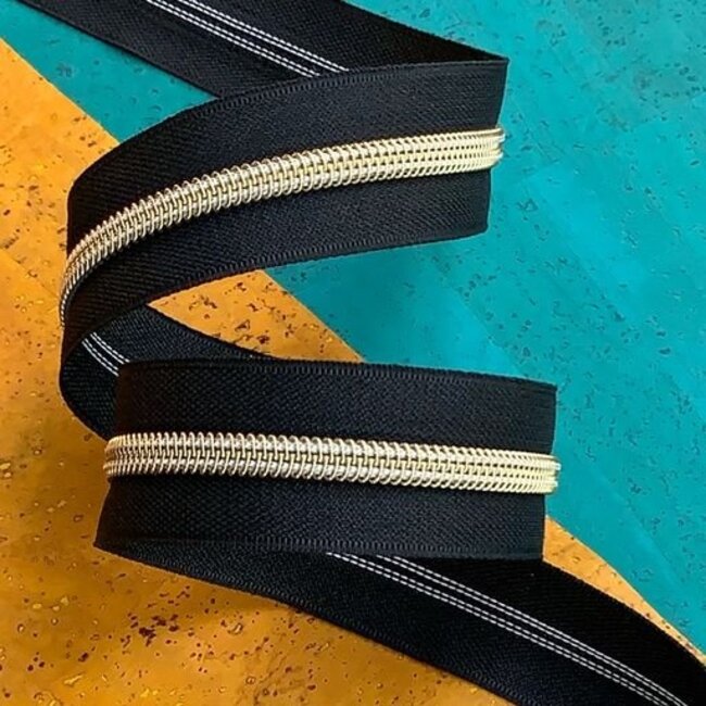 Black Zipper Tape with Gold teeth