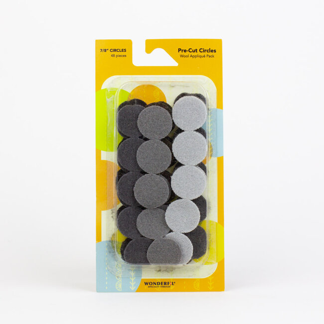 Pre-Cut Merino Wool 7/8" Circles (48 Pieces) - Grey