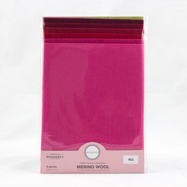 Merino Wool Fabric Pack 1/32 (9"x7") 6 Pieces - Red