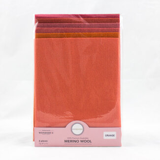 Wonderfil Merino Wool Fabric Pack 1/32 (9"x7") 6 Pieces - Orange