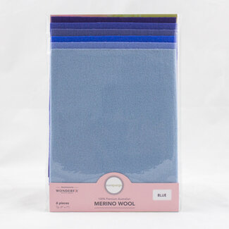 Wonderfil Merino Wool Fabric Pack 1/32 (9"x7") 6 Pieces - Blue