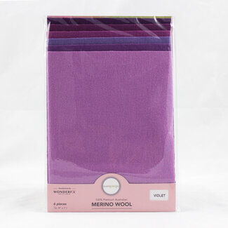 Wonderfil Merino Wool Fabric Pack 1/32 (9"x7") 6 Pieces - Violet