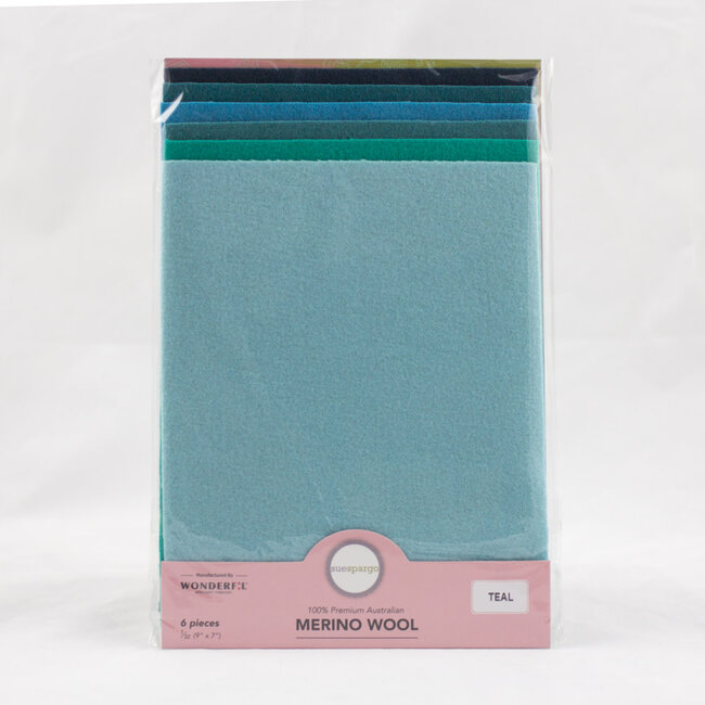 Merino Wool Fabric Pack 1/32 (9"x7") 6 Pieces - Teal