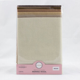 Wonderfil Merino Wool Fabric Pack 1/32 (9"x7") 6 Pieces - Brown