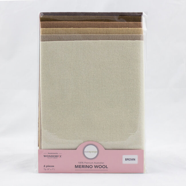 Merino Wool Fabric Pack 1/32 (9"x7") 6 Pieces - Brown