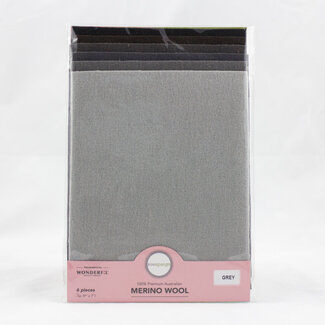 Wonderfil Merino Wool Fabric Pack 1/32 (9"x7") 6 Pieces - Grey